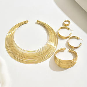 مجموعة مجوهرات 4-قلادة معدنية ذهبية-قلادة معدنية-قلادة متعددة الطبقات-أقراط - Product Image 3