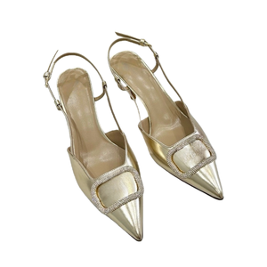 Sandales d'été sexy à talon fin et bas, en cuir métallisé avec accents en cristal, bout pointu et bride réglable, respirantes, idéales pour les soirées - Product Image 3