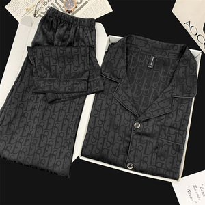Set <span class=keywords><strong>Pigiama</strong></span> Premium in Seta Ghiaccio per <span class=keywords><strong>Uomo</strong></span>, Cardigan a Maniche Lunghe e Pantaloni, Abbigliamento da Casa Leggero e di Lusso per Giovani, Primavera-Autunno - Product Image 5