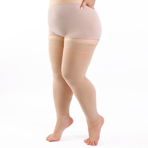 Medias de Compresión de Nylon hasta el Muslo, sin Pie, para Mujer, Tallas Grandes, Anti Varices y Edema, Graduadas de 20-30 mmHg, Color Negro Personalizado - Product Image 5