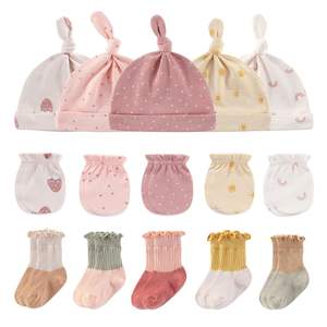 Ensemble bonnet, gants et chaussettes pour bébé en coton, nouveau-né unisexe, 0-6 mois, quatre saisons, respirant, utilisation en extérieur, vente chaude - Product Image 2