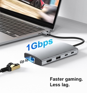 Base de Conexión USB-C de 9 Puertos de Aleación de Aluminio OEM para <span class=keywords><strong>Ethernet</strong></span> 2.0, USB 3.1 de 100W PD, HDTV 4K60Hz para Computadoras Mac/Windows/Linux - Product Image 3