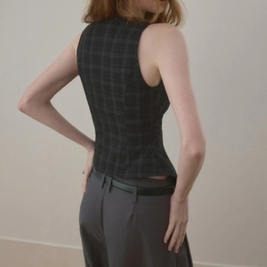 Nueva llegada verano Mujer sin mangas Color sólido botón hasta comprobar cuello en V señoras mujeres traje negro chaleco - Product Image 2