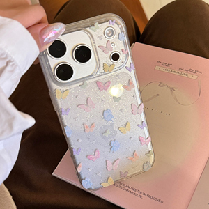 <span class=keywords><strong>Coque</strong></span> de téléphone <span class=keywords><strong>transparente</strong></span> antichoc en TPU rose pailleté pour 17 Pro Max avec motif papillon coloré - Product Image 3