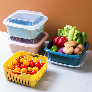 Double Layer Plastic Drain Basket With Lid L Size Sealed For Fruit Vegetable Storage Kitchen Use - Product Image 1