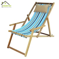 Fauteuil pliant bien conçu en pin de Nouvelle-Zélande avec dossier réglable et appui-tête en tissu Oxford rayé, idéal pour la plage, l'extérieur, la terrasse et les loisirs