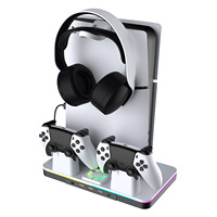 Support de refroidissement multifonctionnel pour console de jeu PS5 avec effet lumineux RGB et support pour casque, compatible PS5 / PS5 Slim
