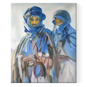 The Middle East Arab figure handmade oil painting Islam and Muslim for wall decoration blue turban young couple