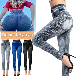 Jeggings imprimés décontractés pour femmes taille haute élastique <span class=keywords><strong>Push</strong></span>-<span class=keywords><strong>up</strong></span> pantalon en Denim chaud sans couture tissu tricoté respirant - Product Image 4