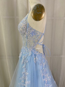 <span class=keywords><strong>Abito</strong></span> da ballo in tulle <span class=keywords><strong>azzurro</strong></span> scintillante con ricami di paillettes, scollo a V profondo, <span class=keywords><strong>abito</strong></span> da sera <span class=keywords><strong>lungo</strong></span> a trapezio, personalizzabile in fabbrica - Product Image 5