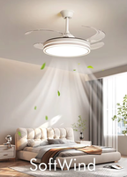 Ventilateur de plafond à LED rétractable de 42 pouces avec lampes invisibles et télécommande Moteur à courant continu durable Lampes invisibles