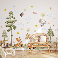 Vente en gros, Stickers muraux personnalisés en vinyle pour chambre d'enfant avec décoration d'arbre d'animal pour chambre d'enfant