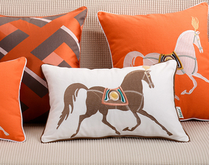 Housse de <span class=keywords><strong>coussin</strong></span> carrée de luxe brodée à la main en coton et lin pour la maison, le <span class=keywords><strong>canapé</strong></span>, l'hôtel, décoration, broderie cheval <span class=keywords><strong>orange</strong></span>, taie d'oreiller décorative - Product Image 4