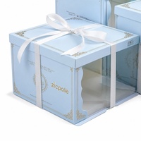 Boîte à gâteau personnalisée en carton gaufré de qualité alimentaire avec fenêtre, ruban et nœud, recyclable, pour mariage et anniversaire, vente en gros