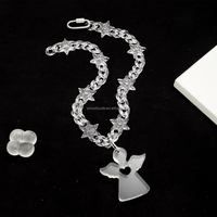 Collar con colgante de acrílico transparente de moda único, joyería de pareja, cadena de eslabones Punk, collar de corazón de Ángel personalizado 2025