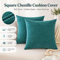 Housse de coussin carrée en tissu chenille haute densité anti-usure avec fermeture éclair invisible
