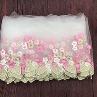 Dentelle brodée de petites fleurs multicolores avec fil doré, largeur 18 cm, dentelle soluble dans l'eau pour accessoires de poupée Barbie, vêtements