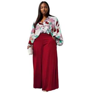 E0110ME16 Hochwertiges Übergrößen-Set mit Blumenmuster, Workout-Hose mit Weitem Bein, 2-teiliges Damen-Outfit, Sehe Fashion - Product Image 1