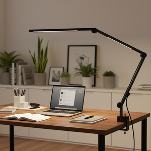 Berührungsempfindliche, augenschonende schwarze LED-Schreibtischlampe mit zwei Lichtquellen, aus Aluminium, verstellbar, 4 Farben, moderne Weitwinkelbeleuchtung - Product Image 4