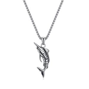 Collier Pendentif en Acier Inoxydable et Acier au Titane, Motif Os de Piranha et Squelette de Thon, Bijoux Thème Animal Marin - Product Image 2