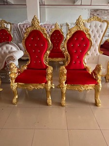 Chaises de mariage de luxe royales de style européen, trônes dorés à dossier haut pour le roi et la reine, personnalisables pour usage en villa - Product Image 5