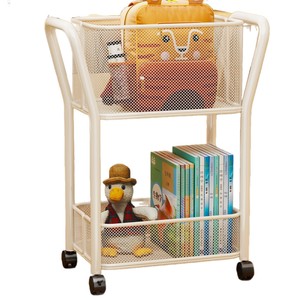 Storage Cart For Books And <b>Backpacks</b> 2 Tier With <b>Wheels</b> Study Organizer For Student Desk White And Black Available - Product Image 5