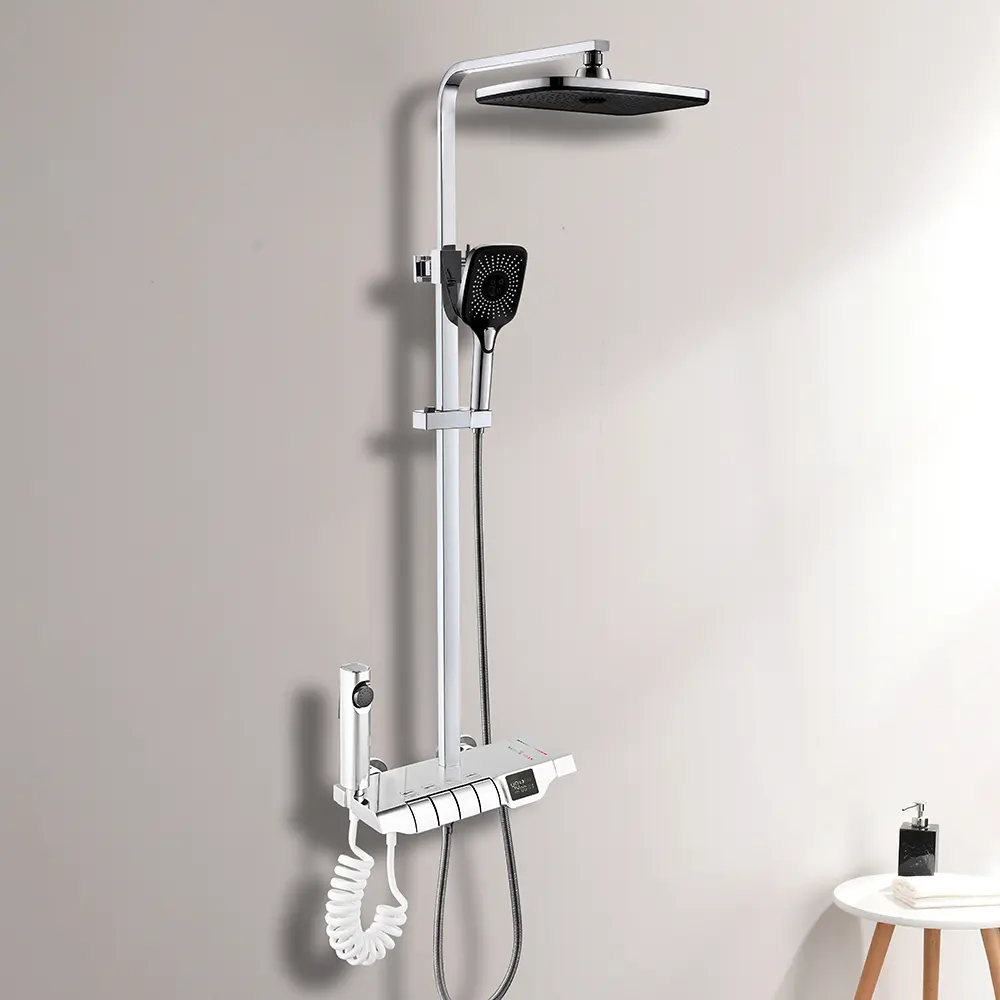 Sistema de ducha de agua fría y caliente de latón de la mejor calidad, juego de baño y ducha en pared, Cuadrado para Hotel