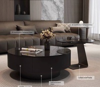 Neuer Couchtisch im chinesischen Stil aus schwarzem Glas, italienische minimalistische Steinplatte, für Wohnzimmer, Heimgebrauch, hochwertiger runder Couchtisch