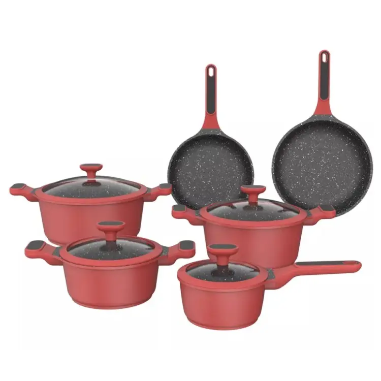 Hot Sale Die casting Aluminum Cookware Set Non stick Black And Red Frying Pan With Casserole set