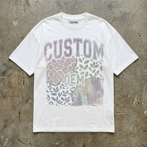 เสื้อยืดโอเวอร์ไซส์ทรงบ็อกซี่ ผ้าคอตตอน 100% หนัก 330 GSM พิมพ์ลายดิจิทัล ไหล่ตก ทรงวินเทจ ทำสีซีดแบบดิสเทรส รับผลิตตามแบบ OEM - Product Image 1