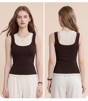 Gilet thermique sans manches pour femme avec coussinets de soutien-gorge intégrés, deux-en-un, color block, tricot côtelé, mélange de laine respirant, couche de base chaude pour l'hiver