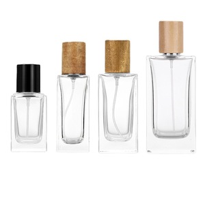 30-100ml Square Clear Glass <b>Perfume</b> <b>Atomizer</b> Bayonet Press Spray Wooden Lid Refillable Empty Bottle In Stock - Product Image 4