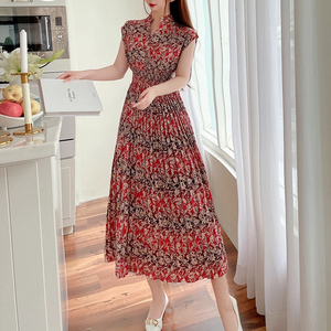 knee length dresses for ladies Women Asian Style Retro Long Sleeves Linen and Cotton Dress Orange main image 1