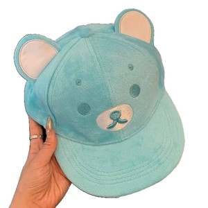 Cute Bear Ears <b>Flat</b> Brim Baseball Cap Women's Cartoon Face Slimming Duckbill <b>Hat</b> Mint Green Sun Protection - Product Image 5