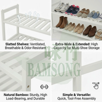 Meuble à chaussures autoportant en bambou blanc à 2 niveaux avec étagères à lattes ventilées, gain de place, style ferme, pour entrée