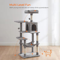 Arbre à chat moderne de luxe en bois, personnalisé en usine, avec griffoir, condo, peluche gris clair, multi-niveaux, avec grattoirs et lit