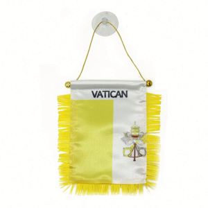 ธงซาตินวาติกันแบบกำหนดเอง ธงติดรถยนต์ขนาดเล็ก พร้อมพู่สีเหลือง - Product Image 1