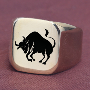 Anillo de Toro de Acero Inoxidable de 18 mm Cuadrado, Joyería de Moda para Hombre, Regalo del Zodiaco Animal - Product Image 2