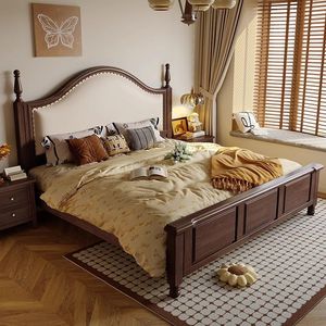 American-Style Retro 1.5-Meter and 1.8-Meter Wooden <strong>Beds</strong> with <strong>Storage</strong> Soft-<strong>Padded</strong> and Retro Styled - Product Image 5