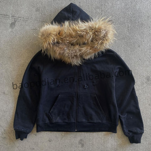 2025 produttore personalizzato Unisex strappata con cappuccio e Zip pesante in pile di spugna francese felpa con cerniera felpa con cappuccio per uomo - Product Image 1