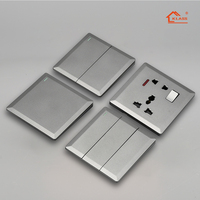 Prises et interrupteurs, tableau électrique mural, prise USB, Royaume-Uni, 2, 3, 4 gang, interrupteurs lumineux en laiton et gris, interrupteur à bouton-poussoir