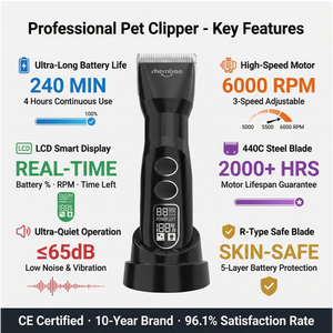 เครื่องตัดขนสัตว์เลี้ยง <span class=keywords><strong>Shernbao</strong></span> ระดับมืออาชีพ แบตเตอรี่ใช้งานได้ 240 นาที หน้าจอ LCD ใบมีดคุณภาพสูง สำหรับตัดแต่งขนสุนัขขนาดใหญ่ เหมาะสำหรับร้านตัดขนสัตว์ - Product Image 3