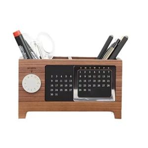 منظم مكتب خشبي مخصص مع تقويم وحامل أقلام ومقصورات تخزين لديكور المكتب المنزلي، صندوق هدايا عملي - Product Image 3