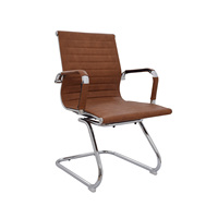 Chaises de réception de bureau à dossier mi-haut en cuir PU avec pieds en métal chromé et base en traîneau, chaises de conférence exécutives avec accoudoirs