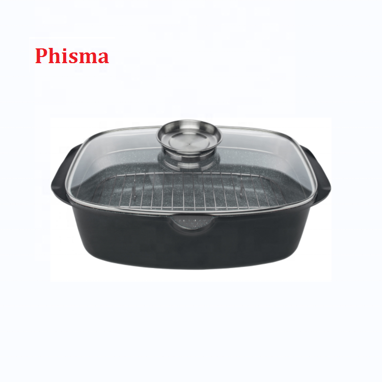 Hot sale Kitchen fornece assadeira com cremalheira de aço inoxidável 6L Non stick panela de alumínio fundido atacado