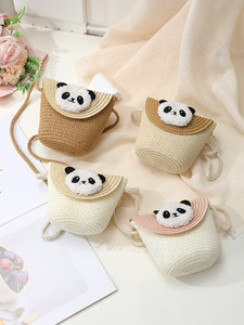 2025 New Summer Mini Cute Crossbody <strong>Bag</strong> Women Red <strong>Panda</strong> Woven Straw Frame Shape Single Strap Zipper Closure Waterproof Handbag - Product Image 3