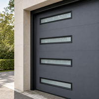 Porte de garage électrique à enroulement en aluminium gris foncé avec quatre fenêtres étroites pour les projets d'entrée de villas, d'usines et d'ateliers