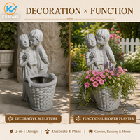 Statue de garçon et de fille en résine blanche, panier à plantes, imperméable, fait main, décoration de jardin intérieure/extérieure, pot de fleurs, maison, cour