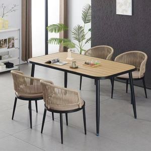Breathable Rope Weave Armchair With <strong>Padded</strong> <strong>Seat</strong> Sturdy Metal Frame <strong>for</strong> Dining Room - Product Image 4