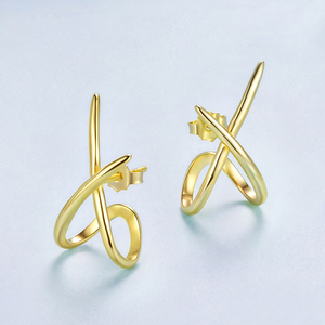 Boucles d'oreilles géométriques en cuivre plaqué or, bijoux tendance unisexes, 1.7g, taille 2.3cm - Product Image 4